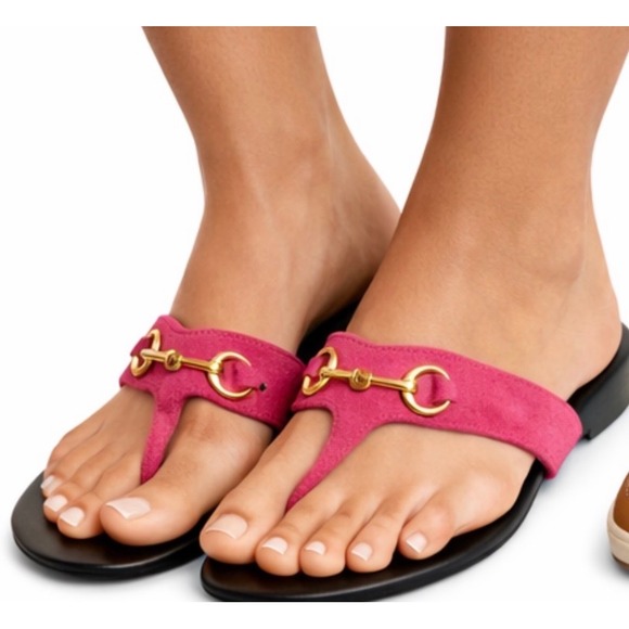 Gucci Horsebit Thong Sandals Womens 39 Fuchsia Pink Suede Good 338360 Flat Slide